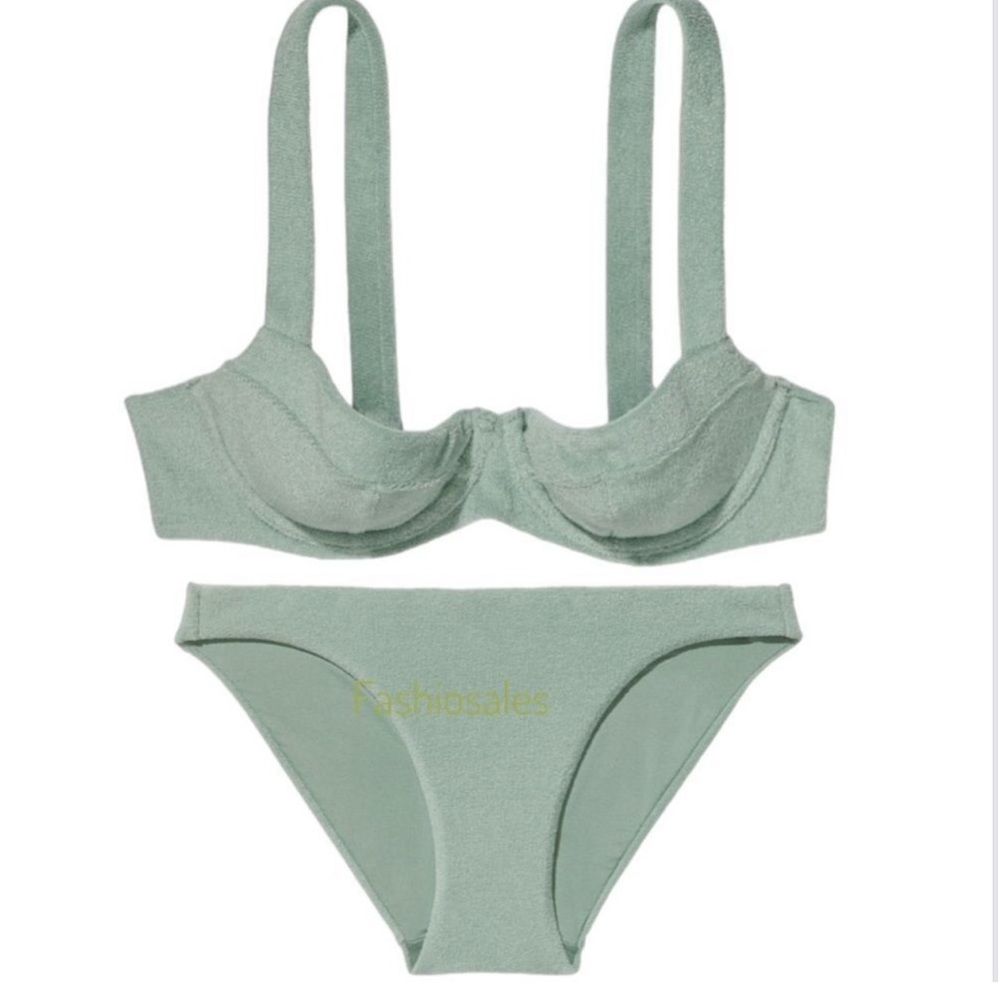 Victoria's Secret Terry Cloth underwire bikini top & bottom mint green